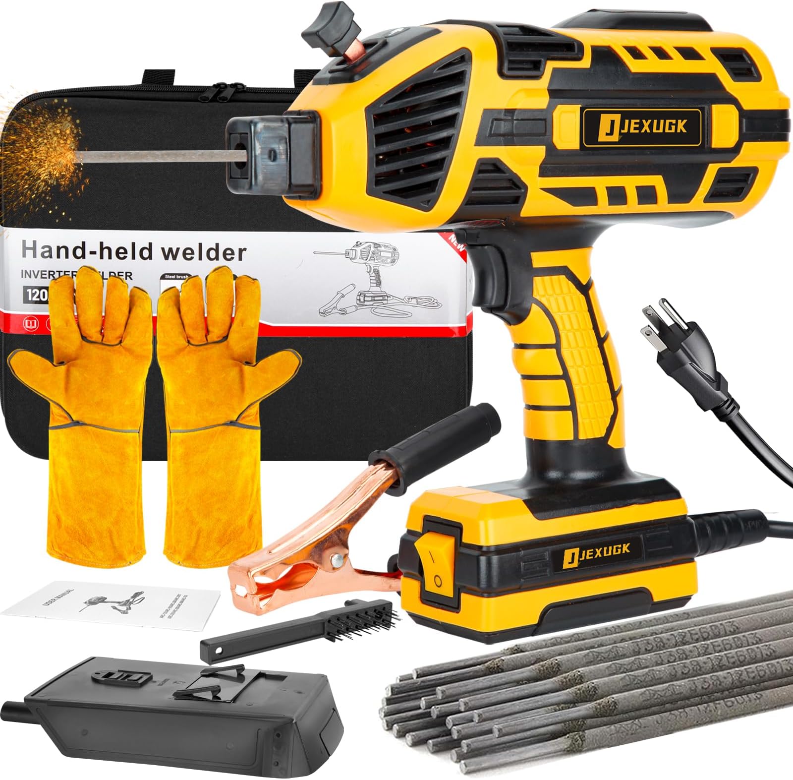 Portable Electric Welding Machine, 20-120A Upgraded 110V Handheld ARC Welding Machine with IGBT Inverter 6 Variable Current Adjustment, Welding Tool Set for 20 x 3/32"-1/8" Welding Rod Gift