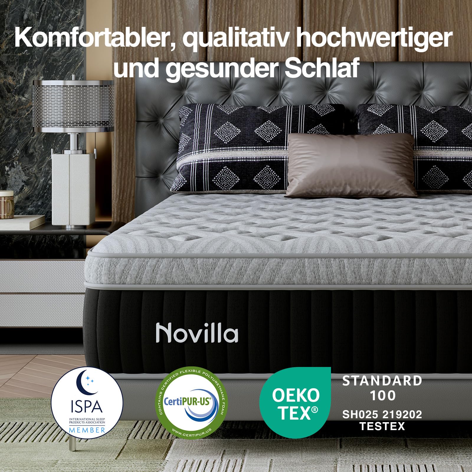 Novilla Matratze 180x200 cm, Härtegrad H3 und H4, 30 cm Höhe 7-Zonen-Stützung Hybrid, Memoryschaum und Federkernmatratze mit Taschenfedern, Kühlende & atmungsaktive Bezug, Öko-Tex Zertifiziert