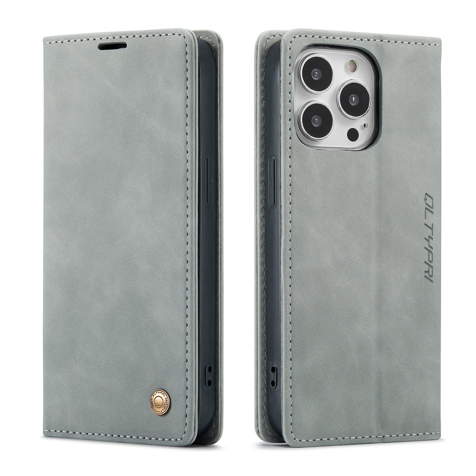 QLTYPRI Case for iPhone 15 Pro Max 6.7 inch, Vintage PU Leather Wallet Case Card Slot Kickstand Magnetic Closure Shockproof Flip Folio Book Case Cover for iPhone 15 Pro Max - Grey