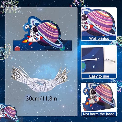 Miniatura 3 de 24 sombreros de fiesta de cumpleaños espacial para niños diademas espaciales corona de fiesta de papel espacial para niños y niñas sombreros del