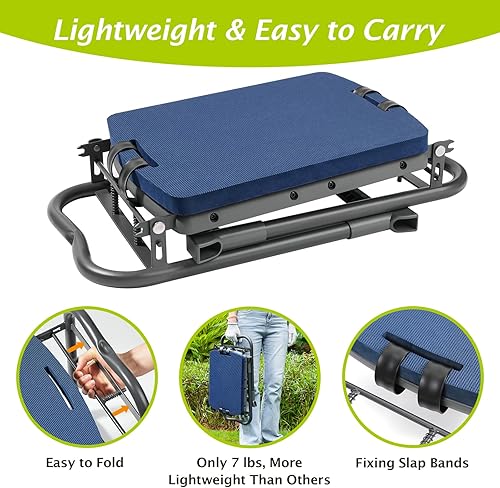 Miniatura 3 de ikkle Taburete de jardín y asiento de jardinería, banco de jardinería plegable con almohadilla de rodillas desmontable más gruesa y bolsas para
