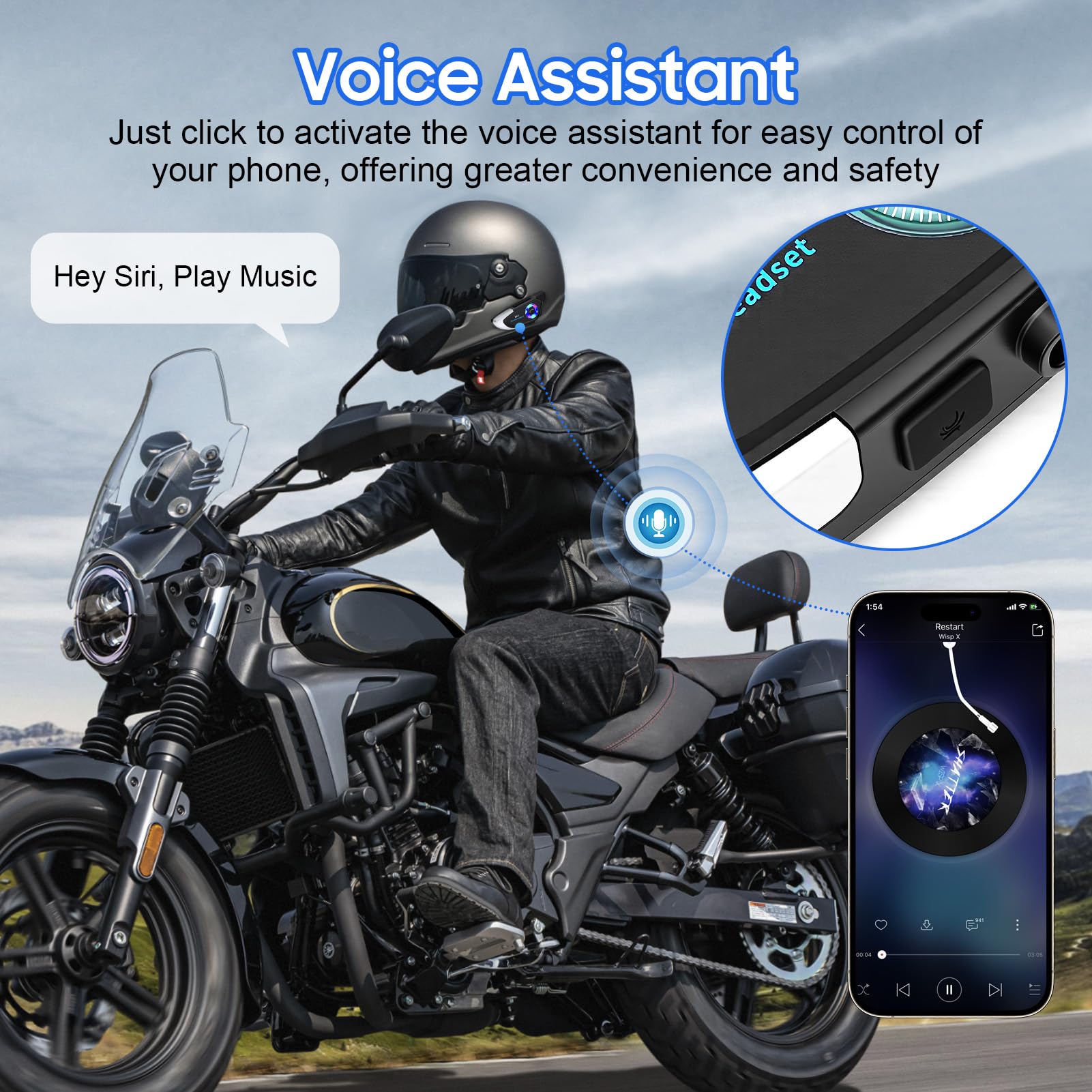 Yosoo Health Gear Casque de Moto Bluetooth avec Microphone pour Casque de Communication de Moto étanche IP56