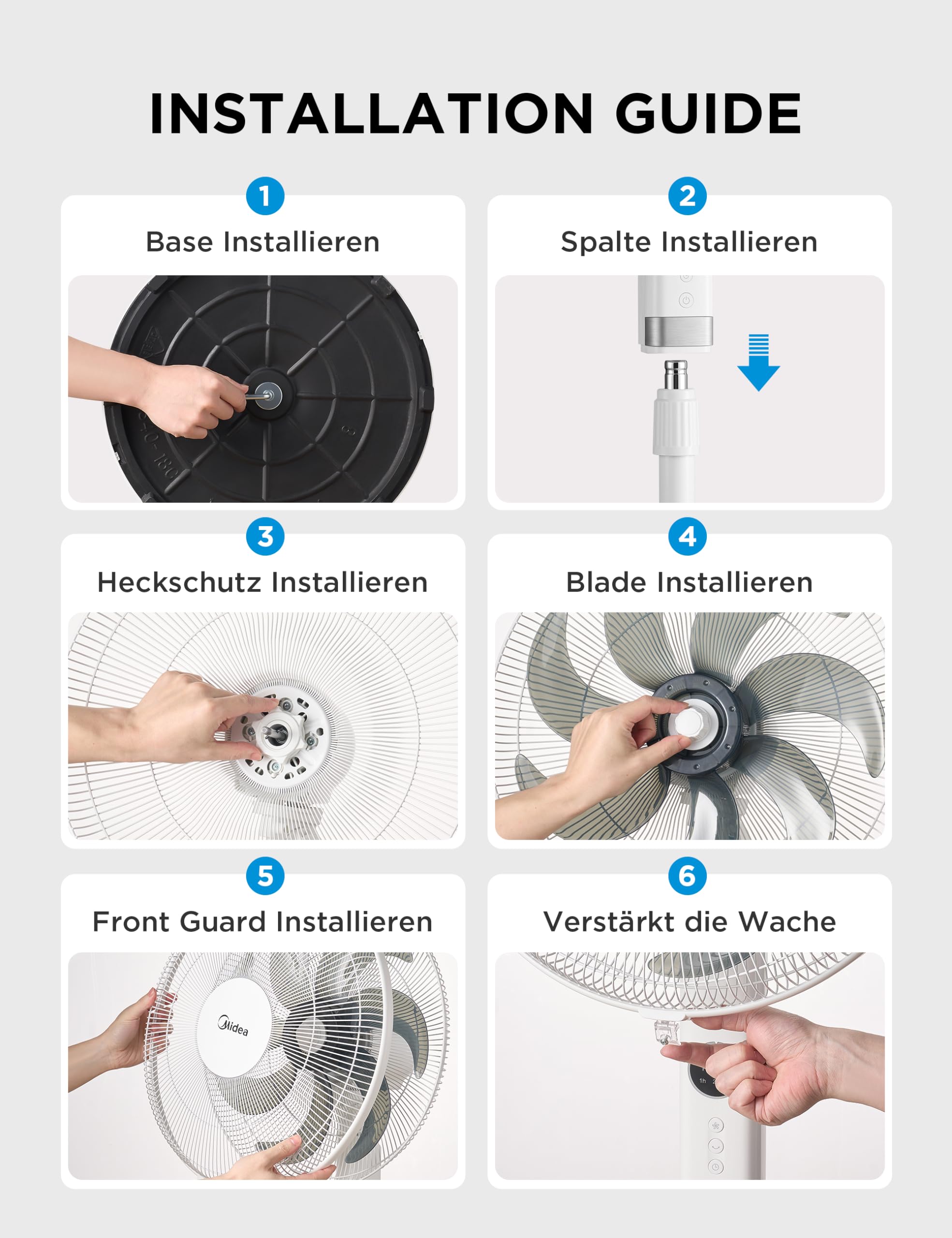 Midea FS40-23MR Standventilator 3 Geschwindigkeiten Teleskophöhe Fernbedienung 90-Grad Schwingung