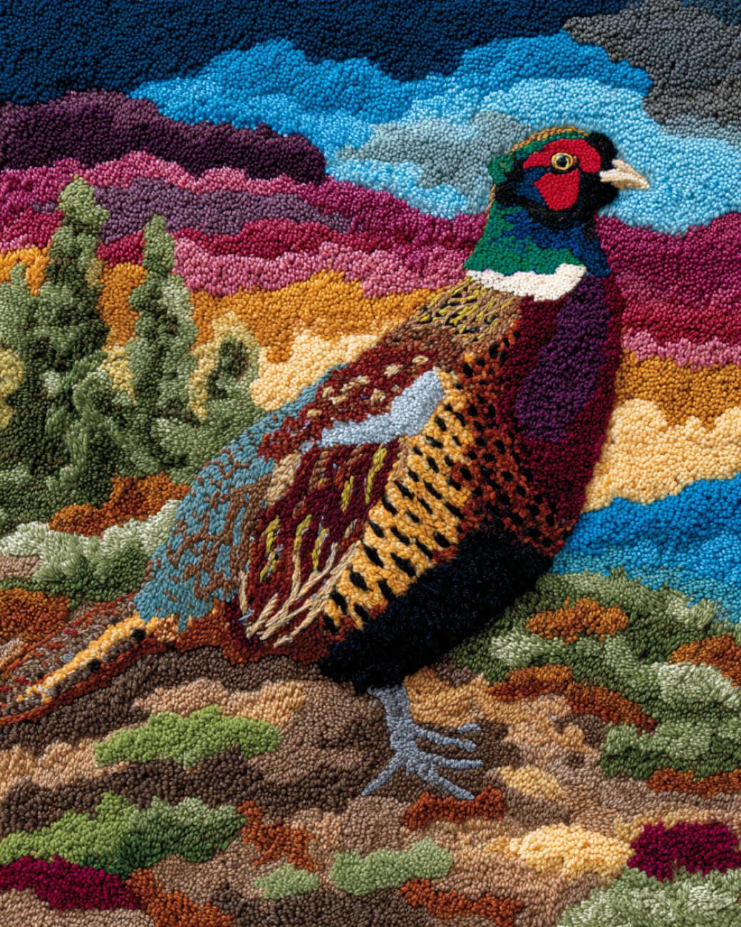 AMBATTERY Latch Hook Tapestry Kit Cartoon Pheasant 85x115cm