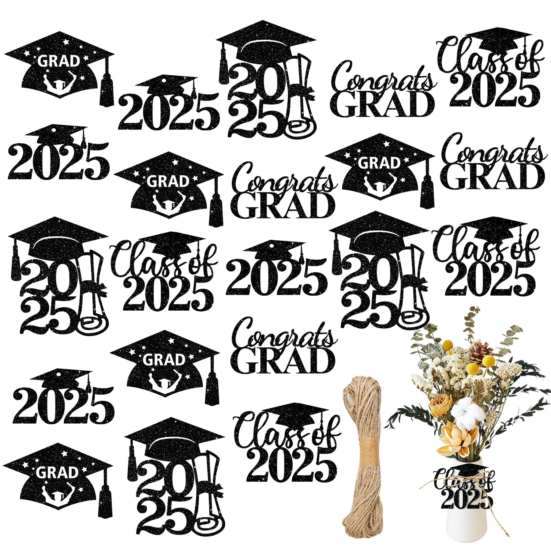 50Pcs Graduation Cutouts Tags Decorations Glitter Grad Caps Confetti Graduation Party Decorations Supplies Favor for Congrats Table Decor Class of 2025