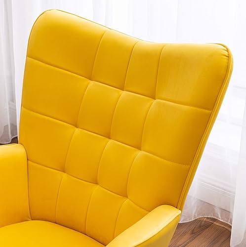 Miniatura 6 de Roundhill Furniture Leiria - Silla contemporánea de terciopelo sedoso copetudo con otomana, color amarillo