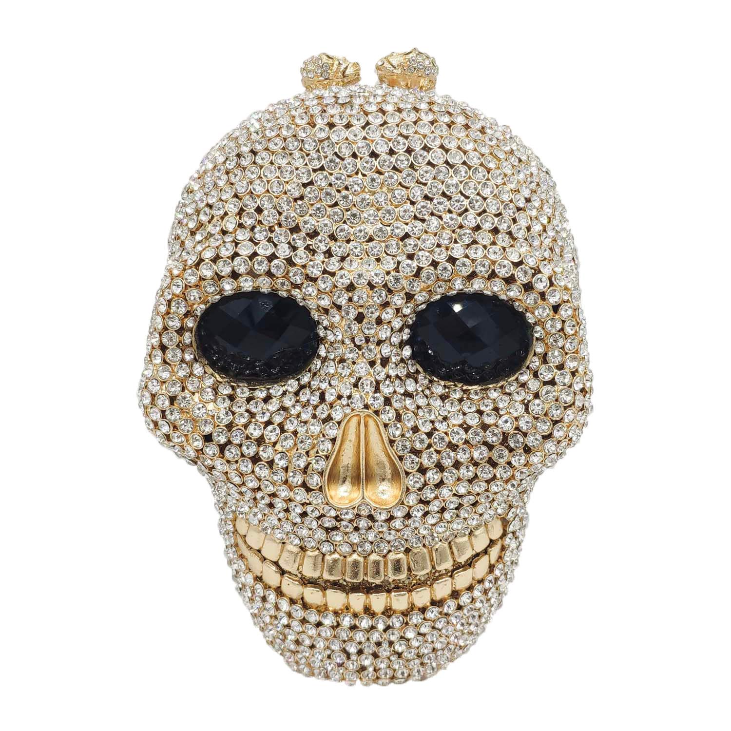 Boutique De FGG Skull Crystal Clutch Purse for Women Formal Rhinestone Clutch Evening Bag Halloween Minaudiere Handbag,Mini