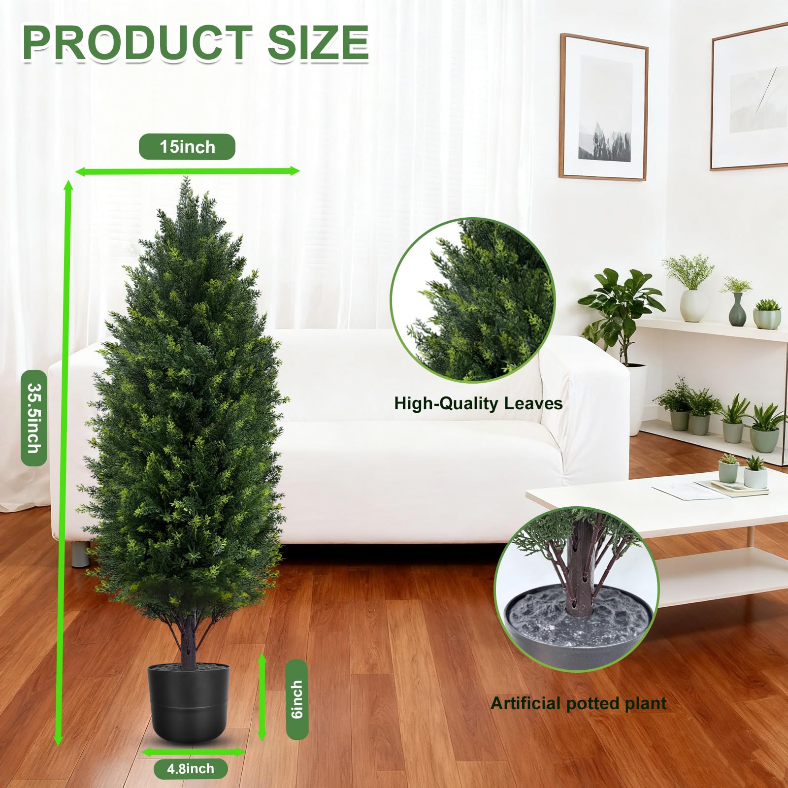 Árboles topiarios artificiales de cedro para exteriores, planta de ciprés falsos de pino de 2.3 pies, juego de 2 plantas de ciprés sintético en maceta con clasificación UV para el hogar, puerta