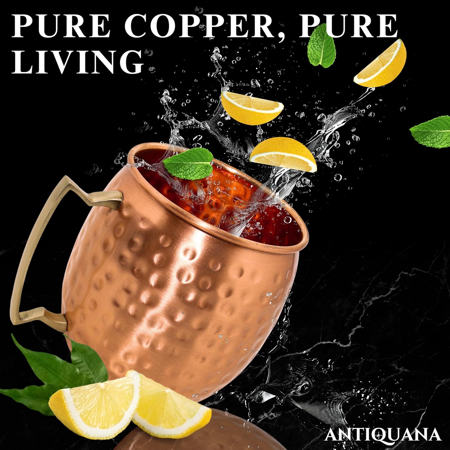 Moscow Mule Mugs - Set of 4-100% Pure Copper Mugs Large 16 oz - Premium Moscow Mule Cups Set of 4 - Solid Copper Cups Perfect Premium Gift (Brass Handle)