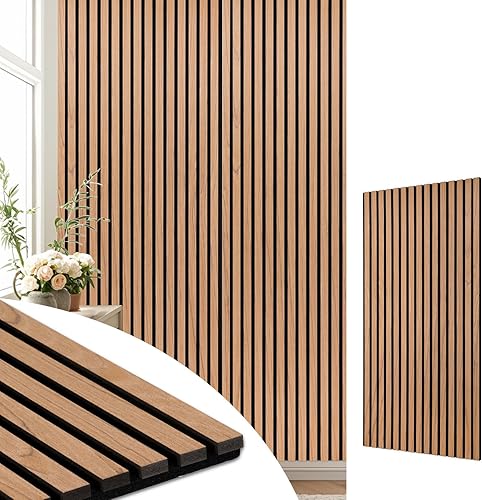 DOLLAR BOSS Paneles acústicos de listones de madera para pared, 46.5 x 23.8 pulgadas, 2 paneles de pared absorbentes insonorizados con acabado de