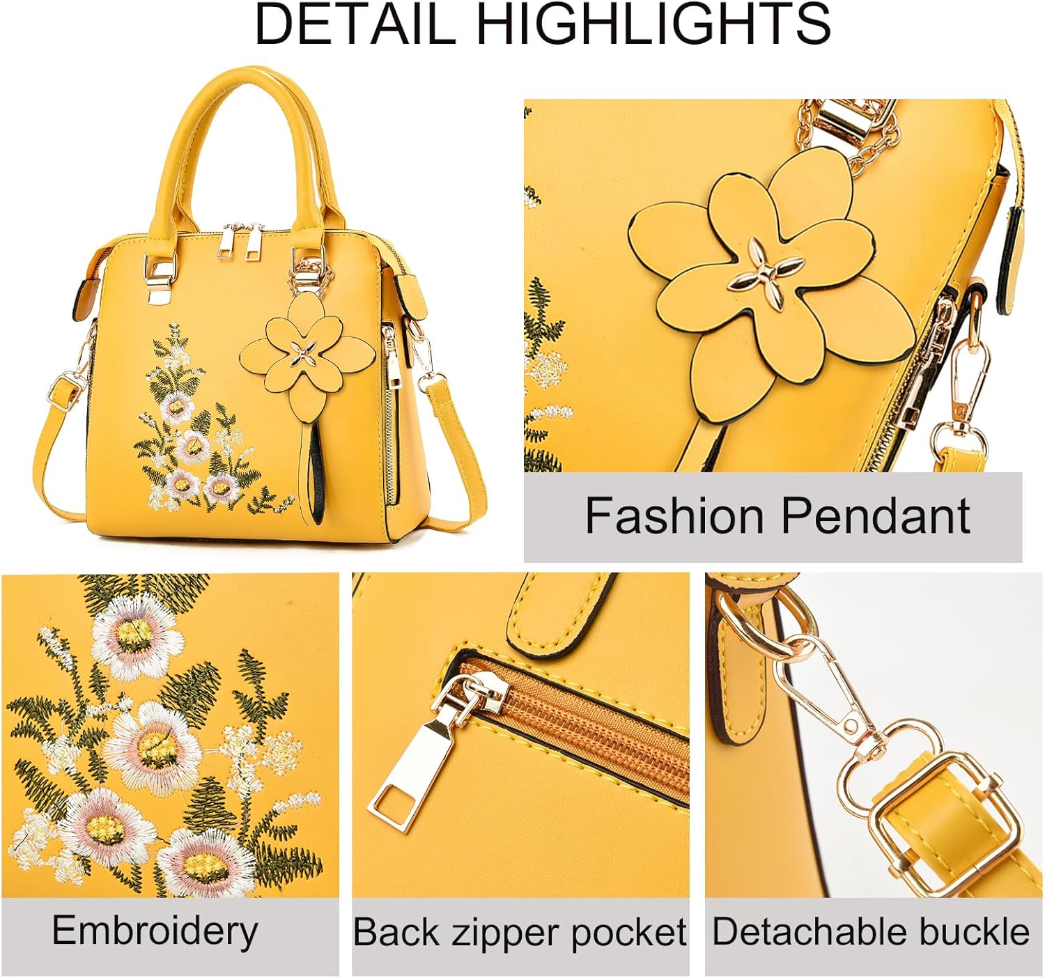 Women Embroidered Satchel Top Handle Purses and Handbag Lightweight Totes Crossbody Shoulderbag for Lady - Image 3