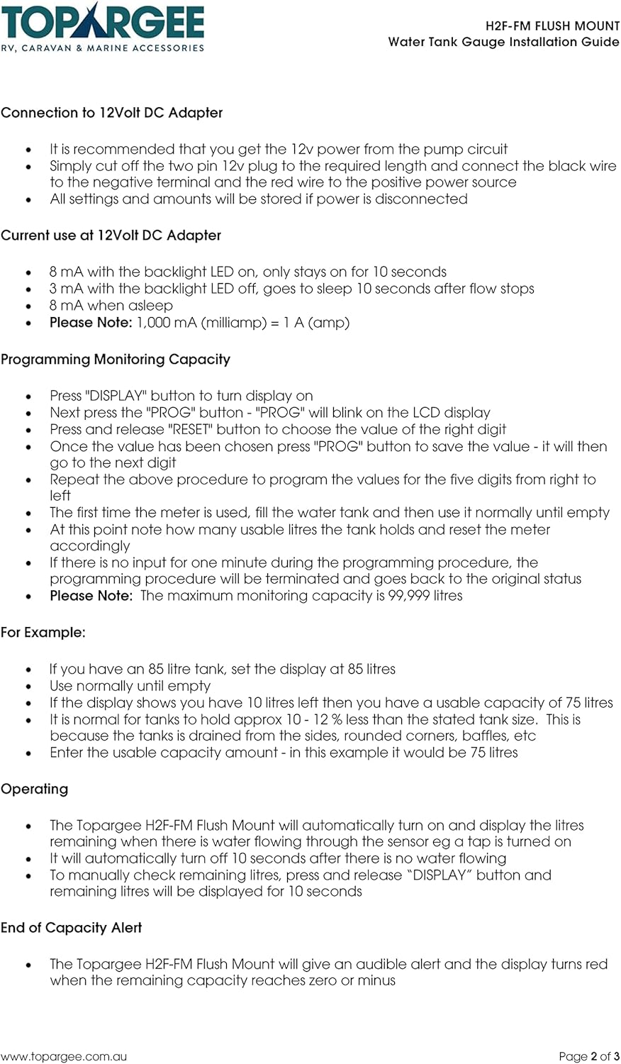 Topargee Flush Mount Water Tank Gauge H2FFM Know Your Water Usage