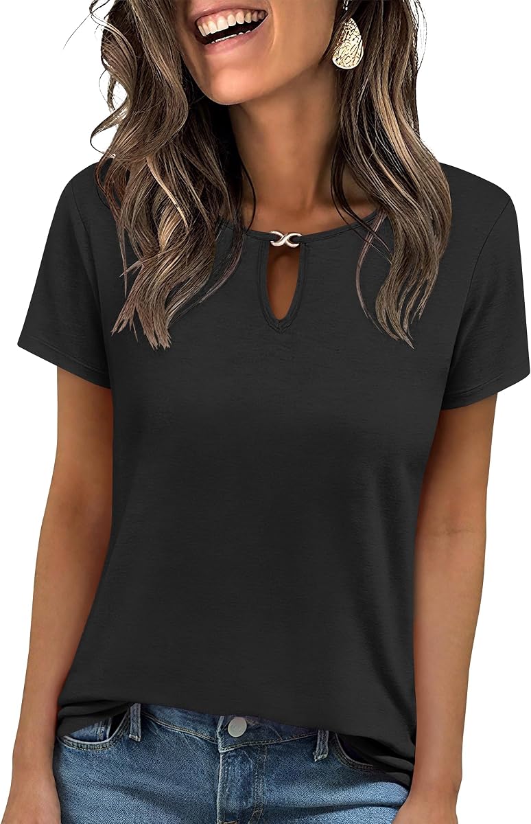 Tops de manga corta para mujer, camisetas de verano, cuello de cerradura lindo, camiseta básica informal, trabajo elegante, trajes de moda de primavera 2026