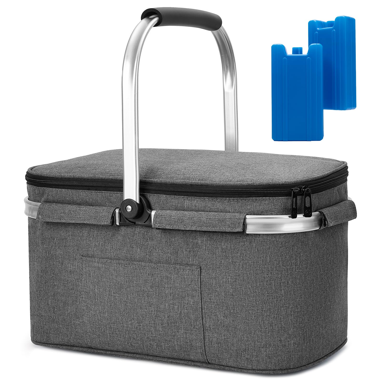 ALLCAMP Kühltasche – Einkaufskorb mit Deckel, Kühlbox, Abnehmbarer Picknickkorb für 4 Personen, Dicker Thermokorb mit Aluminiumrahmen