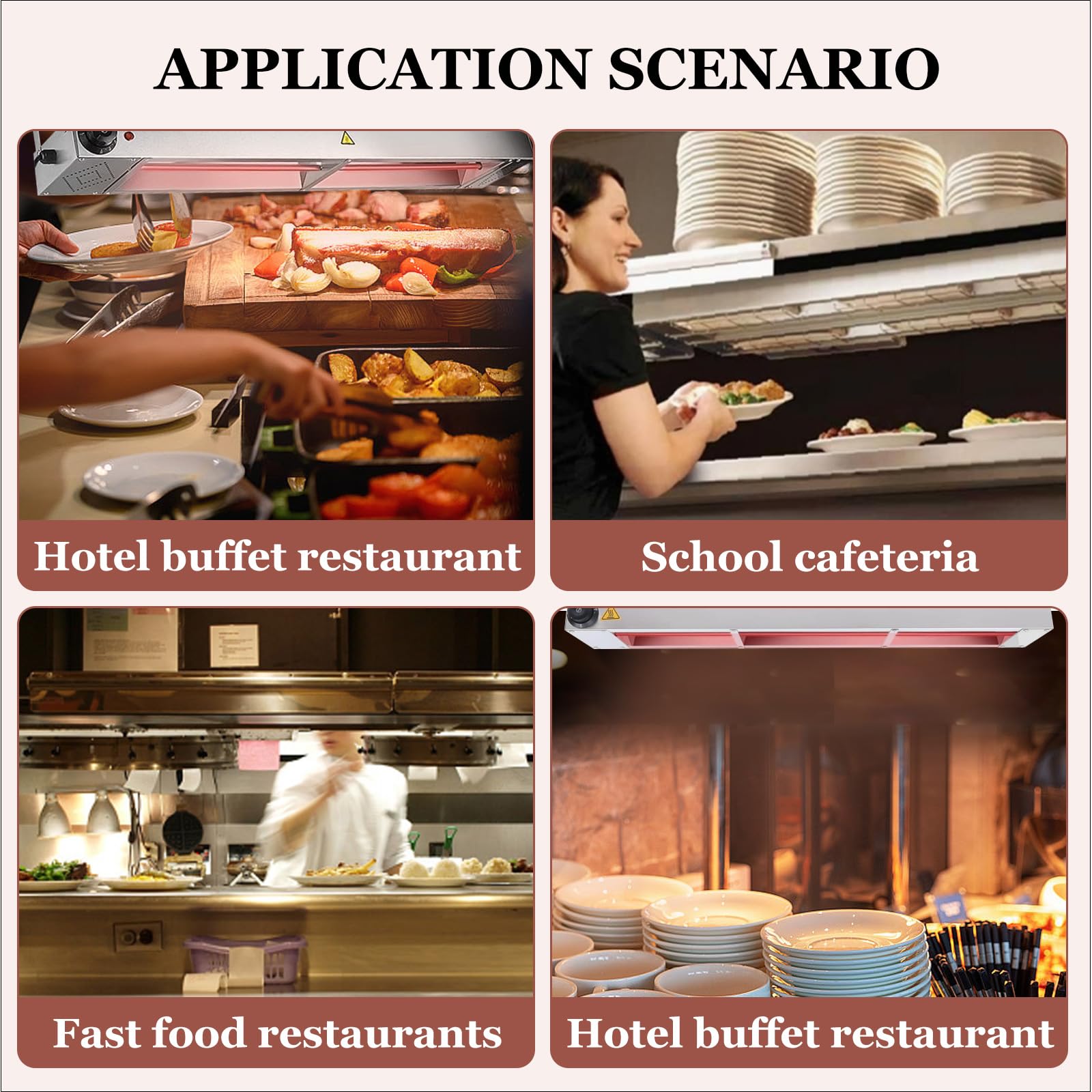 Lampara de Calor para Alimentos, Acero Inoxidable Lámpara de Calor Cocina, Comercial Lámpara Calentadora de Platos, Profesional Lámpara Calentamiento Infrarojos para Buffet (90cm, 2piezas)