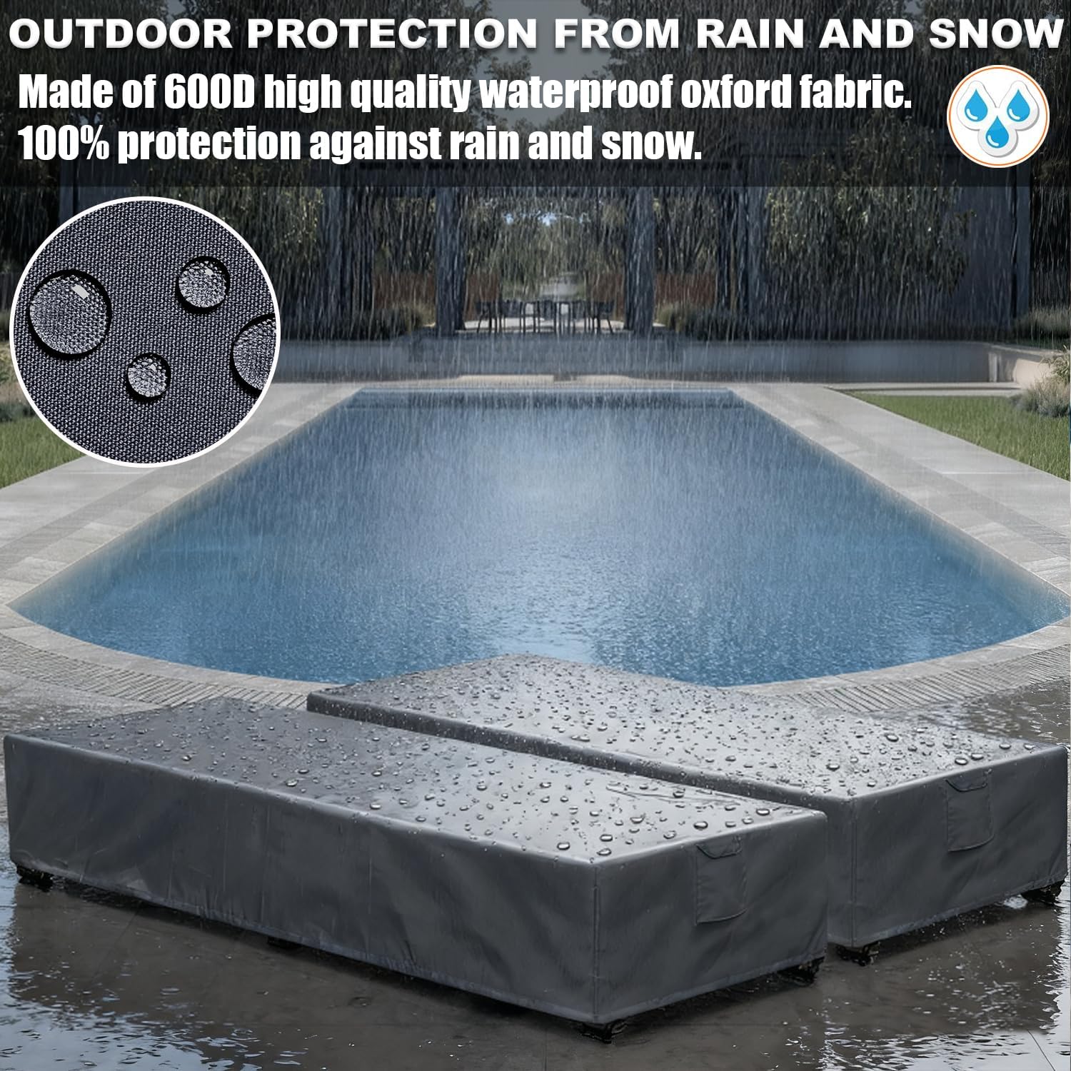 Waterproof Patio Lounge Chair Cover 2 Pack Outdoor Chaise Lounge Covers 600D Weather Resistant Material, UV Protection, Windproof Design Outside Furniture Covers 80" x 28" x 14" H,Grey - Image 5