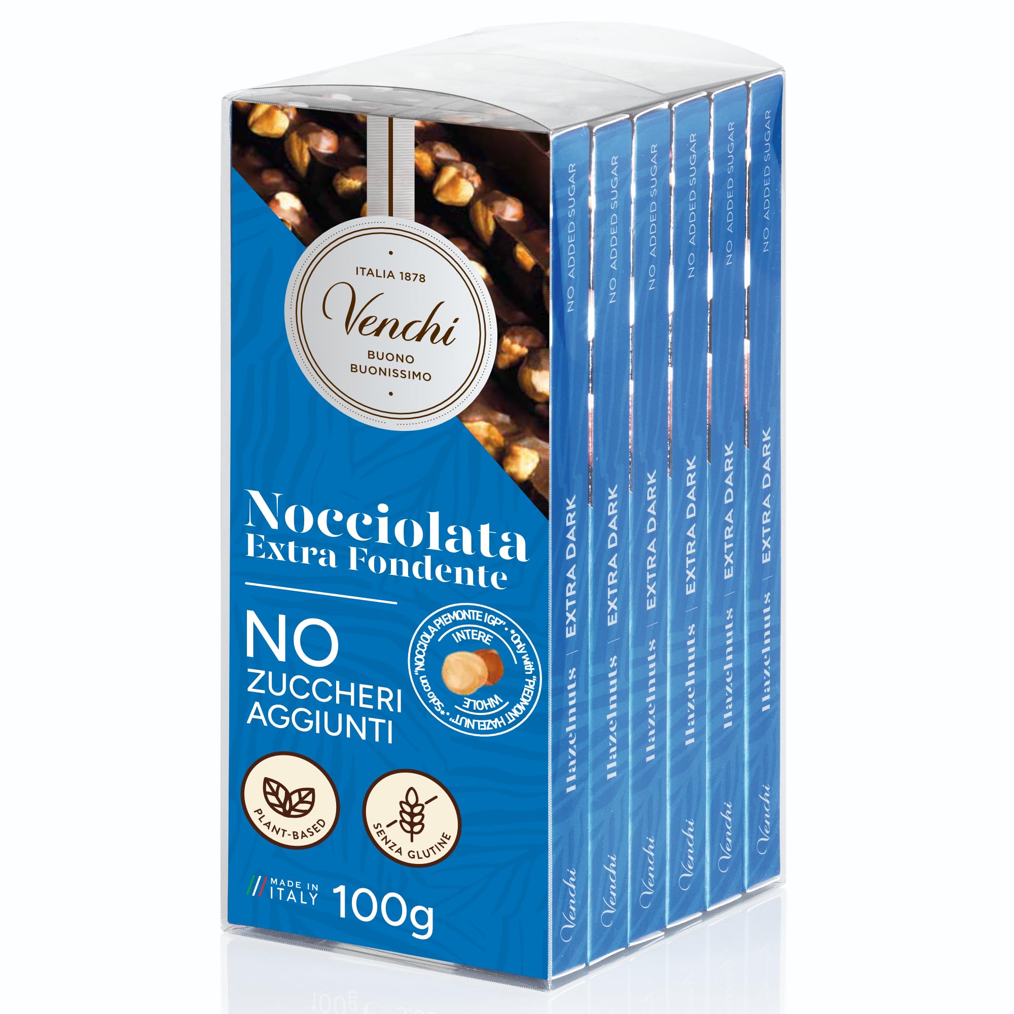 Venchi - Kit de 6 tabletas de chocolate con avellanas extra fondant, 600 g - SIN Azúcares Añadidos - SIN Edulcorantes Artificiales - Sin Gluten - Vegano - Idea de regalo