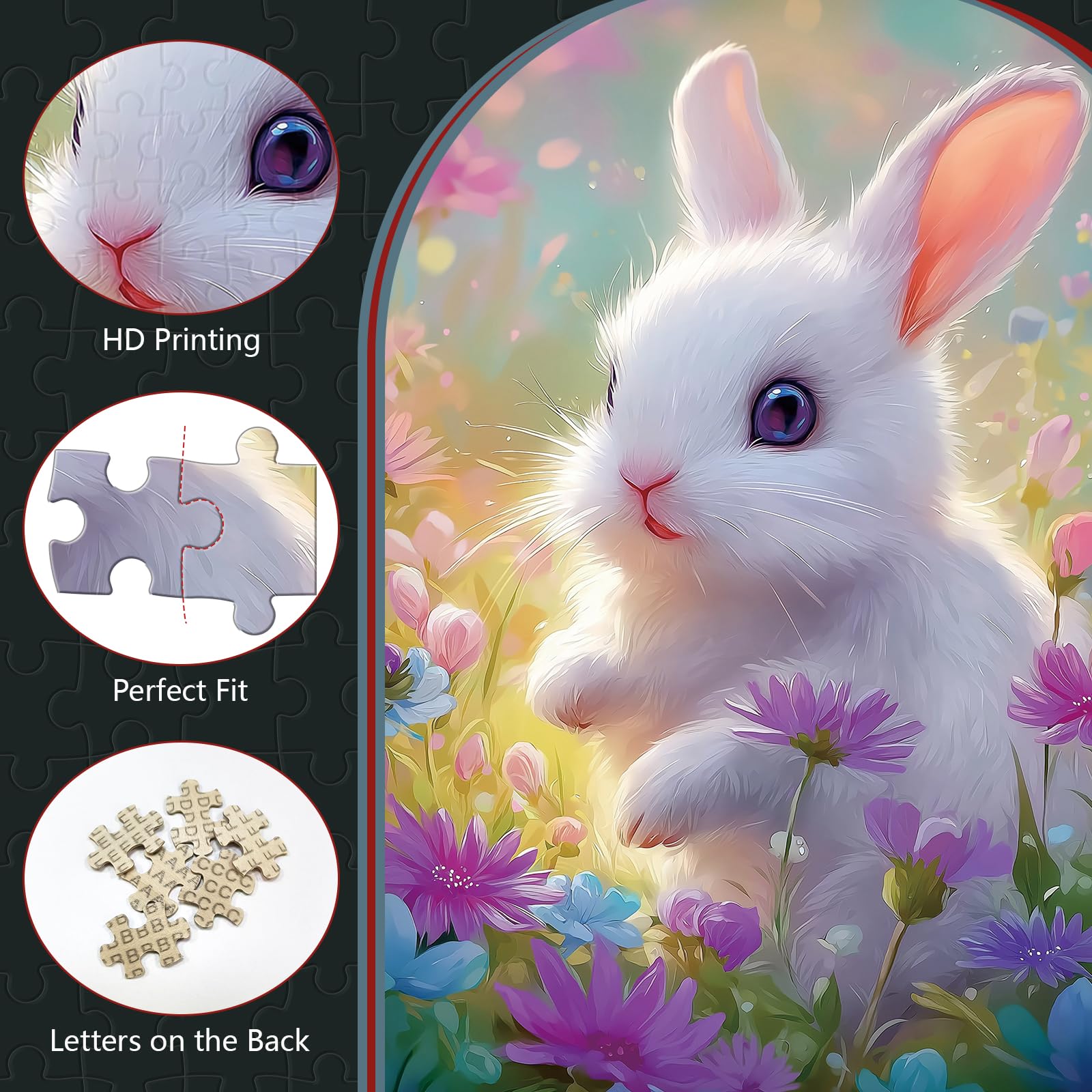Great Jigsaw Puzzles for Adults 300 Pieces Cute Bunny with Colorful Flowers Puzzles for Adults Toys Gift Family Decoration Kids Puzzle - Image 4