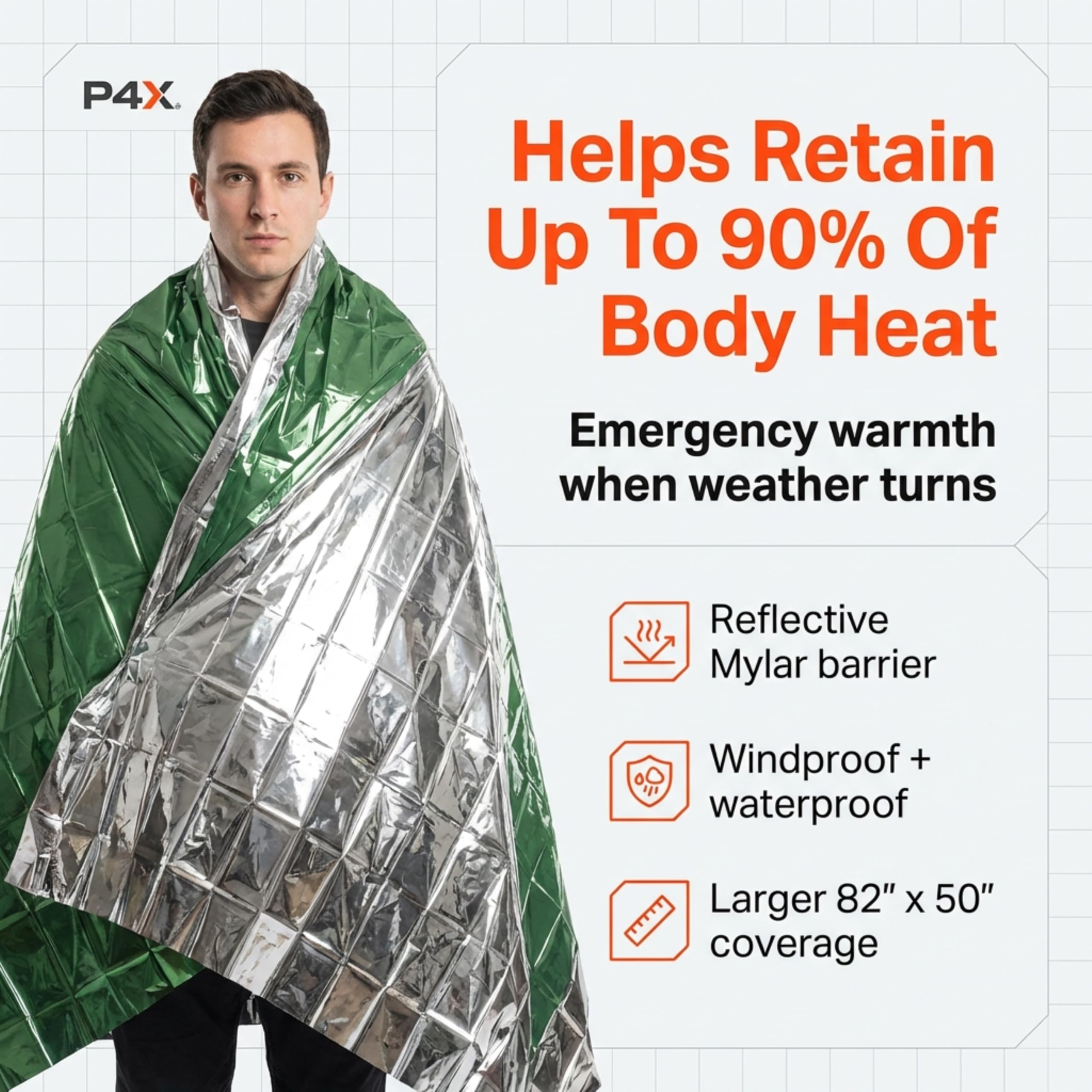 PREPARED4X Manta de emergencia Mylar paquete de 8 (caqui)