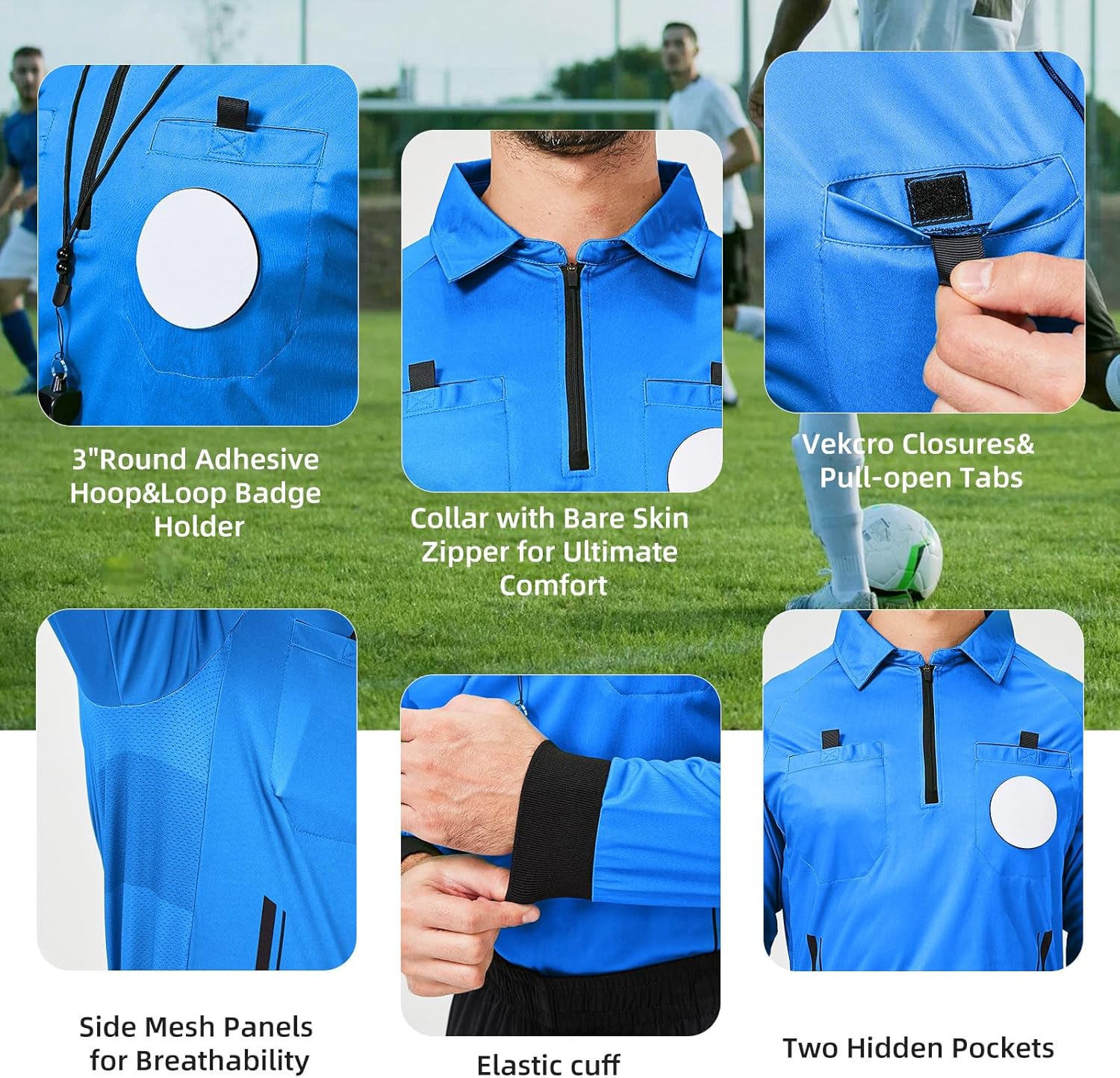 CUTIEHON Soccer Referee Jersey, Long Sleeve Official Pro Soccer Referee Shirt, Featuring a Badge Holder & Pockets - Image 3