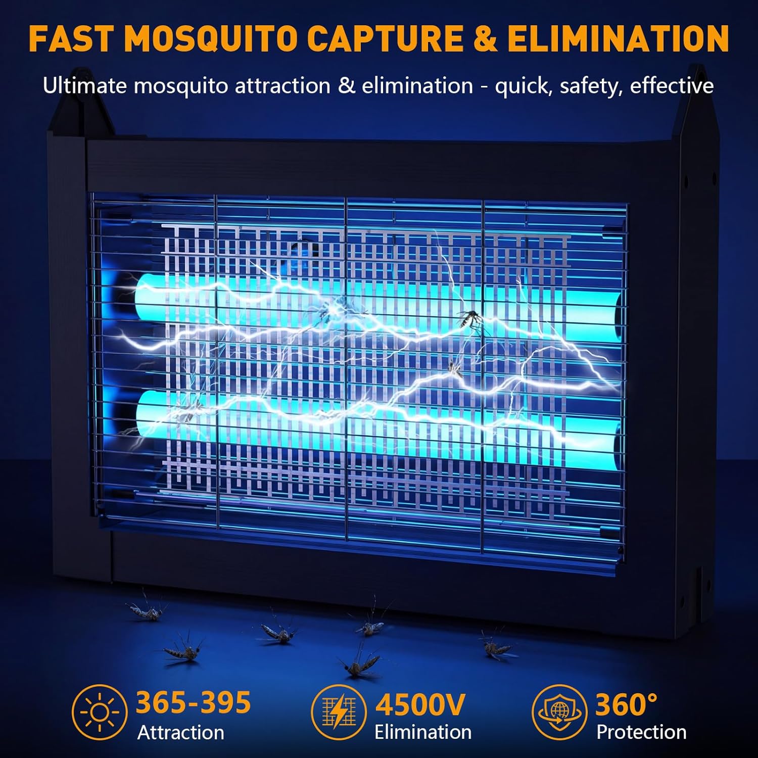 Solar Bug Zapper Outdoor, 4500V Solar Mosquito Zapper with Dual Solar Panels, 1/2 Acre Coverage Cordless Rechargeable Electric Fly Zapper, IPX5 Waterproof Mosquito Traps for Backyard, Patio, Camping
