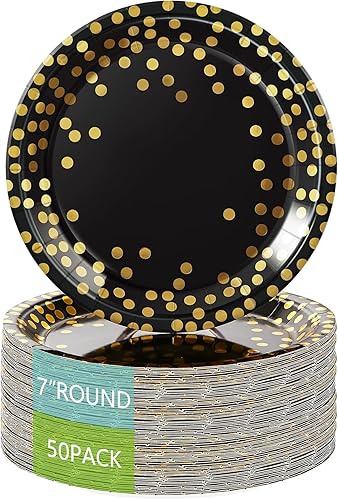 Platos de papel desechables, platos de papel de oro blanco y rosa, platos de papel de fiesta de lunares de aluminio, platos llanos de 50 x 9 y