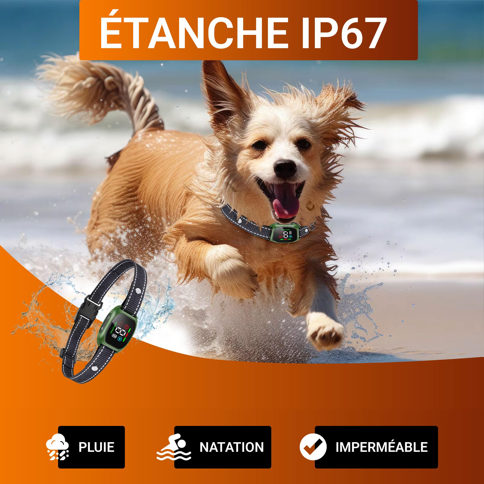 Collier Anti Aboiement Chien – sans Choc Rechargeable, 8 Niveaux de Sensibilité, Collier Electrique pour Chiens avec 4 Modes (Bip/Vibration/Vibration Forte) Étanché IP67, pour Petits et Gros Chiens