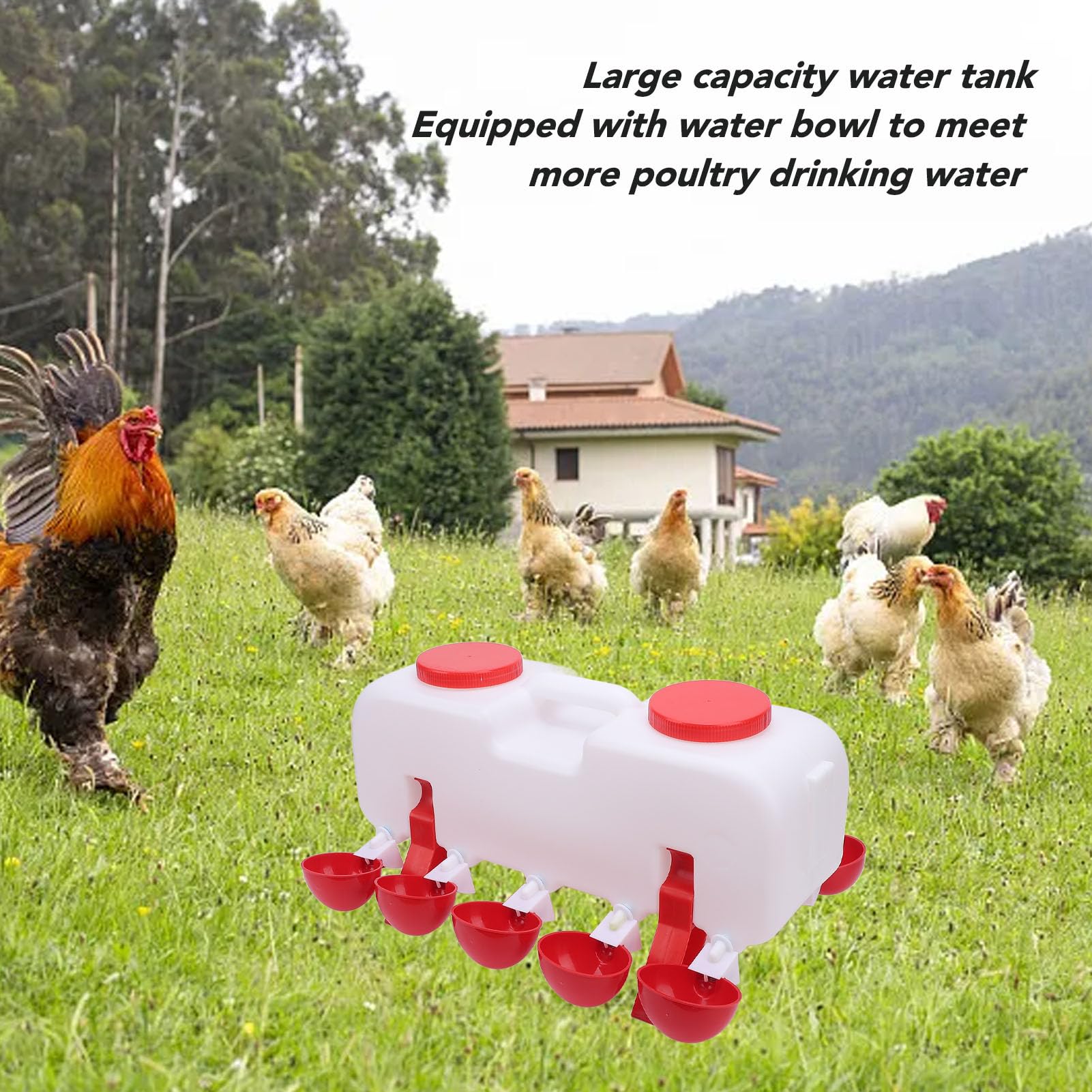 Automatic Chicken Waterer Set, Large Capacity Chicken Water Feeder Dispenser with 10 Auto Fill Cups, Poultry Waterer Dispenser for Goose, Ducks, Pigeon