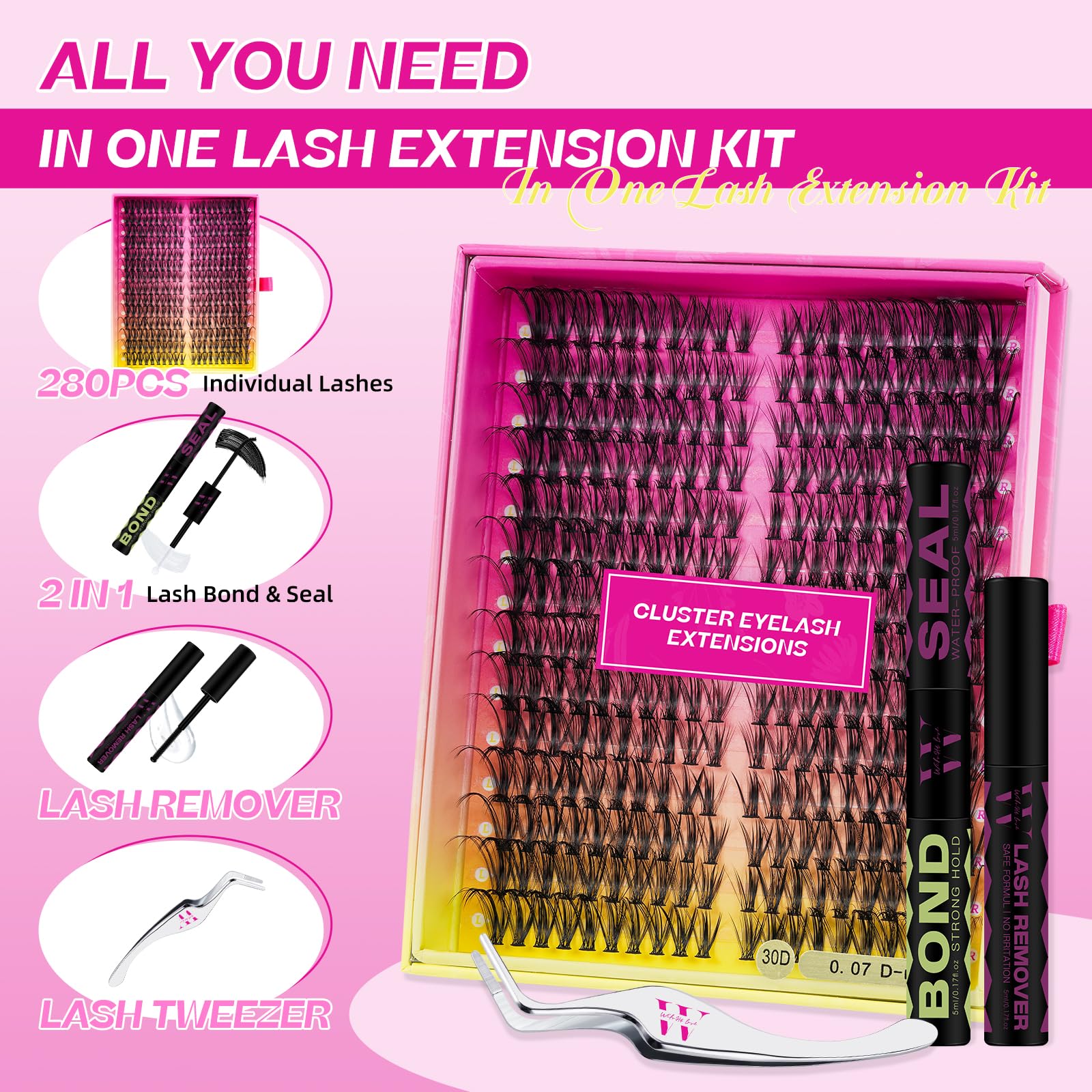 Extension Ciglia 280 Pezzi Ciuffetti Ciglia Finte Kit,Set Ciglia Finte Extension Fai Da Te,Fake Eyelashes, Ciglia Singole 30D D Curl Diy Eyelash Extension,Ciuffetti Extension Ciglia(30D, 9-18mm Mix)