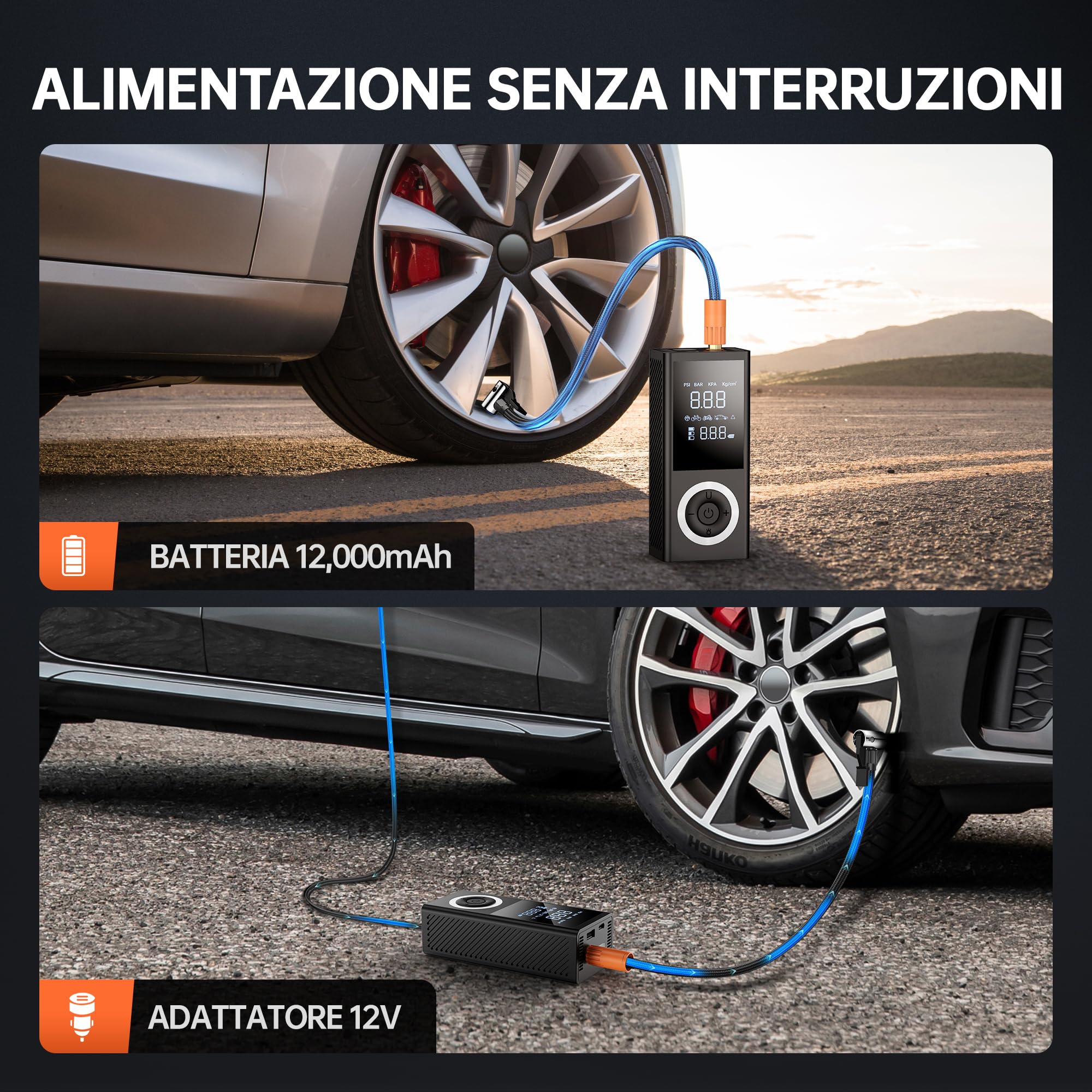 Gonfiatore di Pneumatici Elettrico 150 PSI – Compressore d’Aria Portatile Senza Fili con Schermo Digitale, Luce LED, Spegnimento Automatico e Batteria Ricaricabile–per Auto, Moto, Bicicletta e Palloni