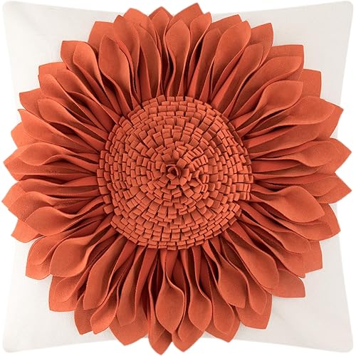 Fall 3D Sunflower Throw Pillow Cover Decorative Handmade Pillowcase Cushion Cover Case for Home Sofa Bed Living Room Decor 18x18 Inch Pumpkin Orange