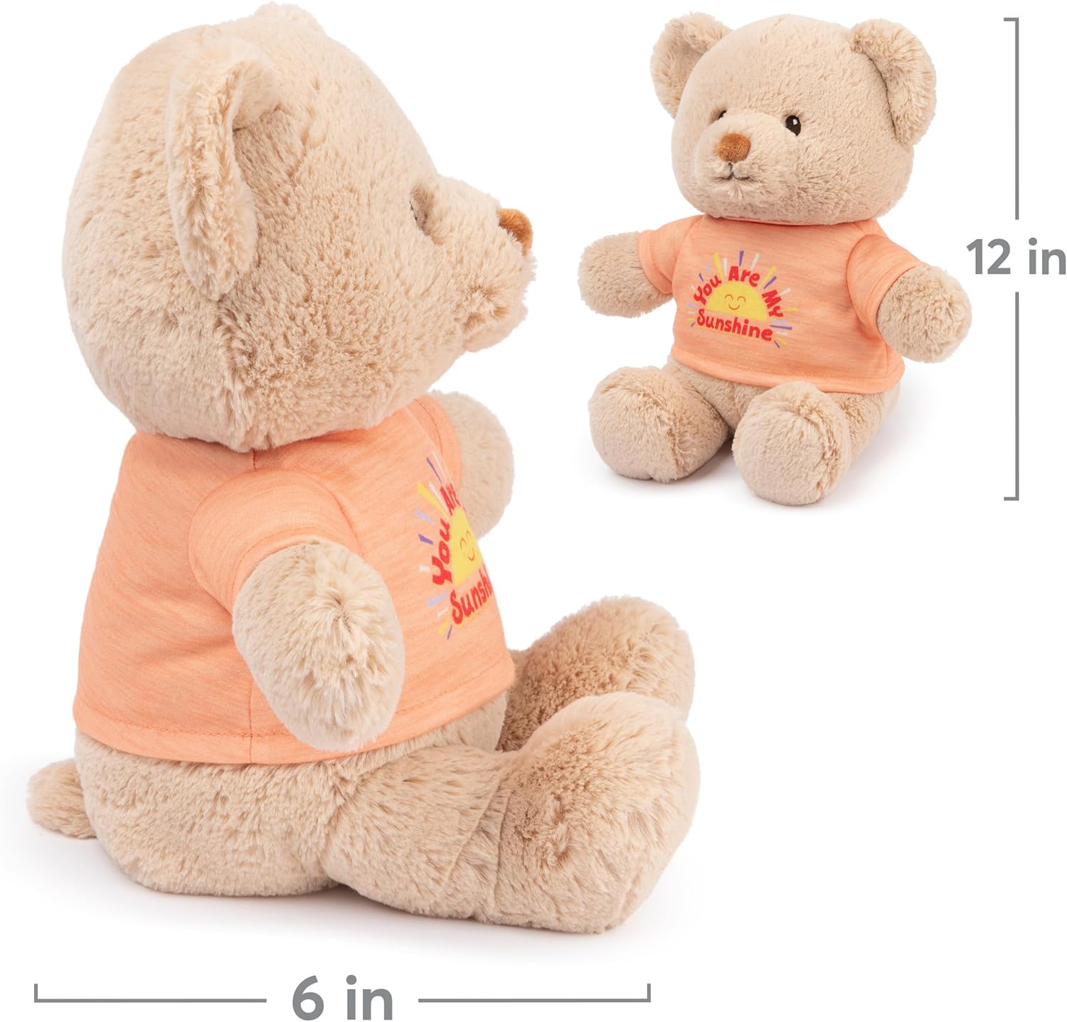 GUND “You are My Sunshine” Sustainable Message Bear with Orange T-Shirt, Teddy Bear Made from 100% Recycled Materials for Ages 1 and Up, Tan, 12”