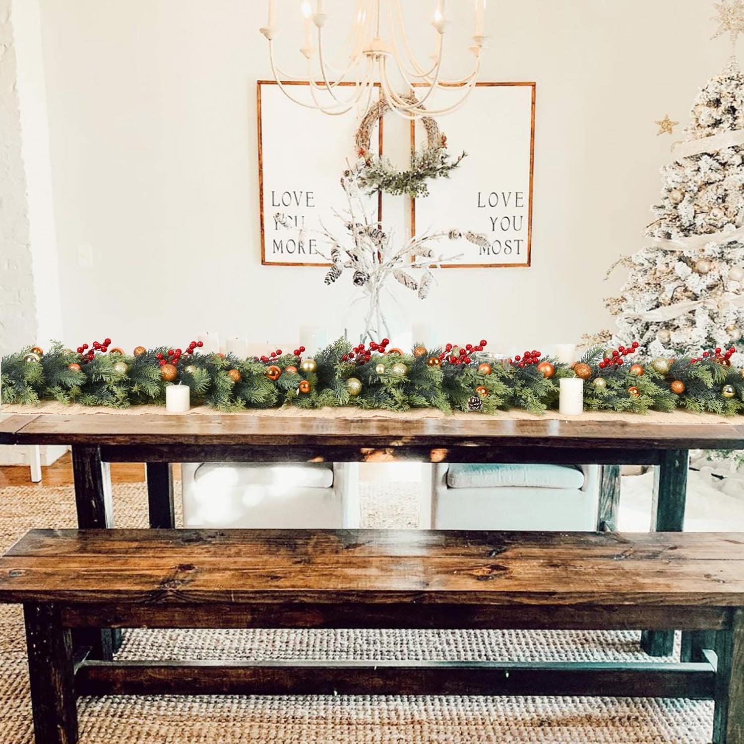 6Ft Pine Christmas Garland, Artificial Greenery Garland Realistic Cedar Cypress Garland for Holiday Mantel Fireplace Table Centerpiece Home Decoration - Image 5