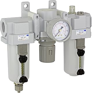 PneumaticPlus SAU400-N06G-MEP Compressed Air Filter Regulator Lubricator Combo 3/4" NPT - Metal Bowl, Manual Drain, Bracket, Gauge
