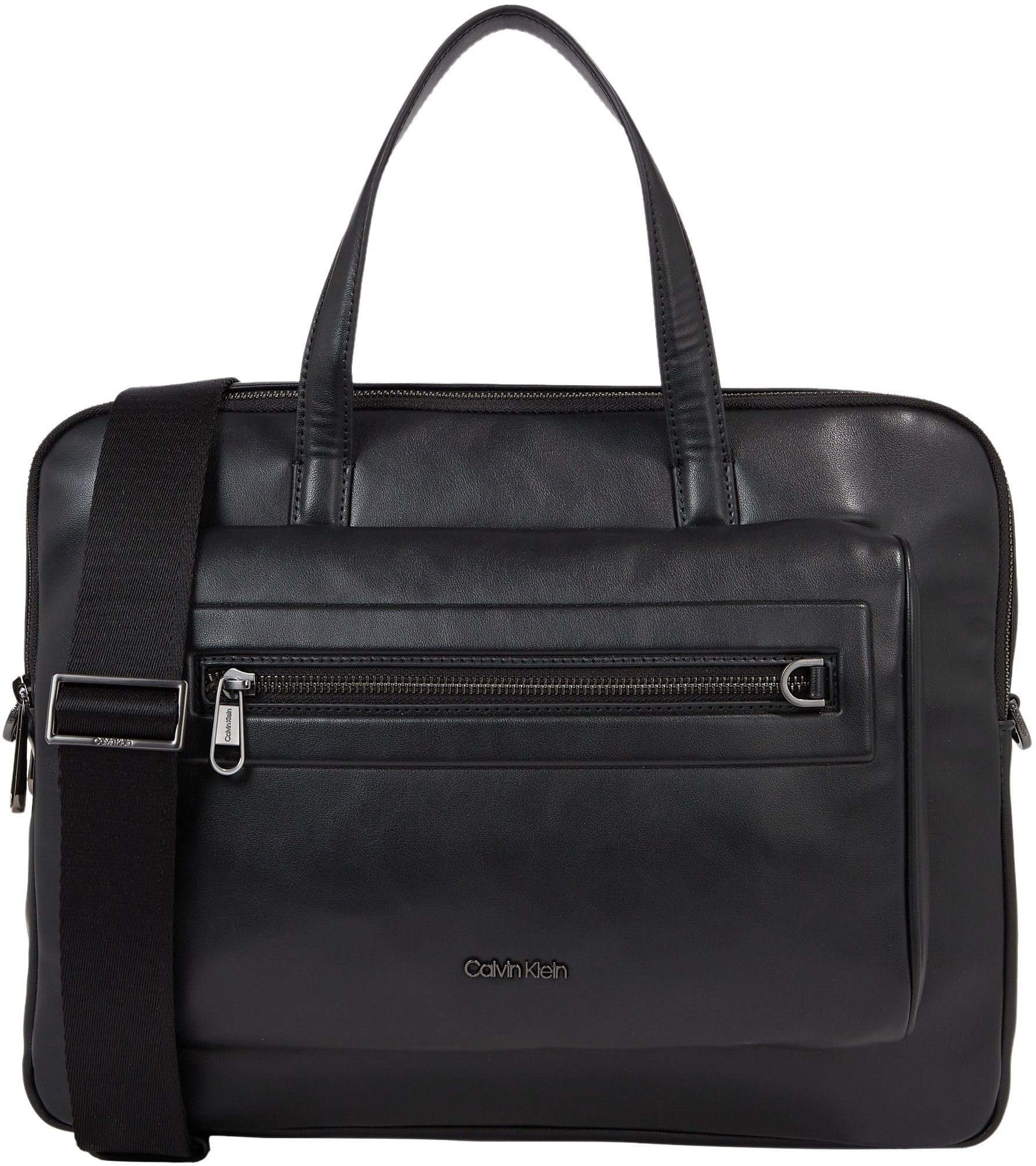 Calvin Klein Homme Sac pour Ordinateur Portable Elevated Simili Cuir, Noir (Ck Black Smooth), Taille Unique