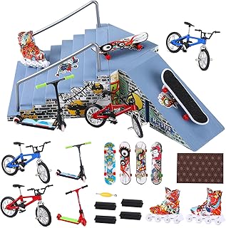 Fingerboard Skatepark Set 24 Pcs Fingerboard Finger Skateboards Ramp Fingerboard Accessories with Mini Finger Toy, Roller Skate, Finger Bike, Finger Scooter, Hand Board