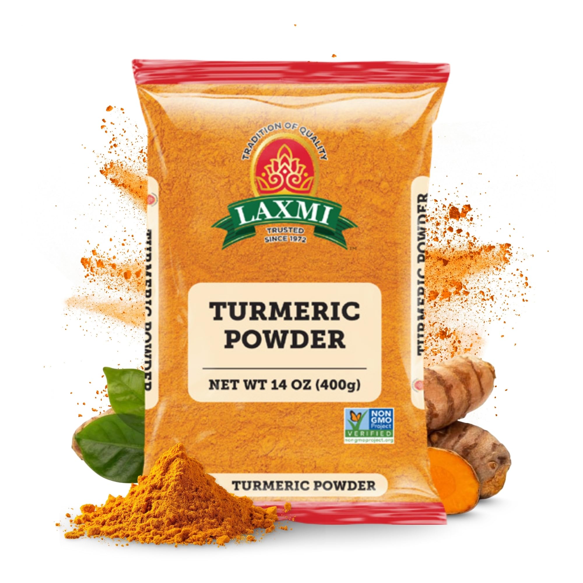 Laxmi Turmeric Powder - 14oz (400g) | Nutrient-Rich Natural Turmeric Powder | Non-GMO certified | Guaranteed Quality and Taste