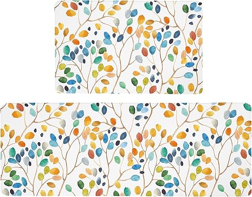 Vista 85 de weesire Alfombra de cocina verde antifatiga para el suelo de la cocina, alfombras de cocina, verde salvia, floral, hierbas, espuma viscoelástica