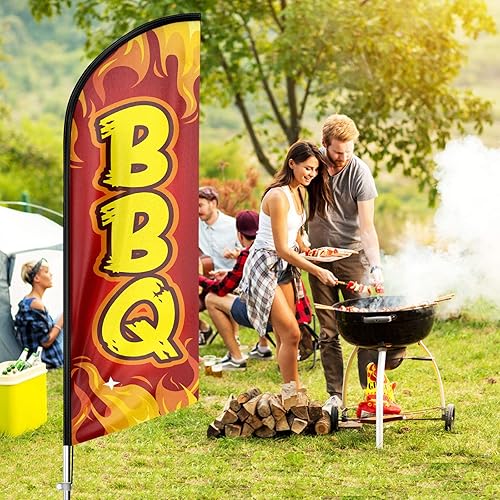 Miniatura 6 de Bandera de plumas para barbacoa, kit de bandera Swooper de 11 pies con estaca para el suelo para negocios, color rojo
