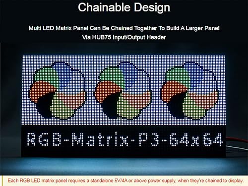 Miniatura 4 de Panel flexible de matriz LED RGB a todo color de 64 x 64, 4096 LED RGB, paso de 0.118 in, diseño encadenable de brillo ajustable, texto de
