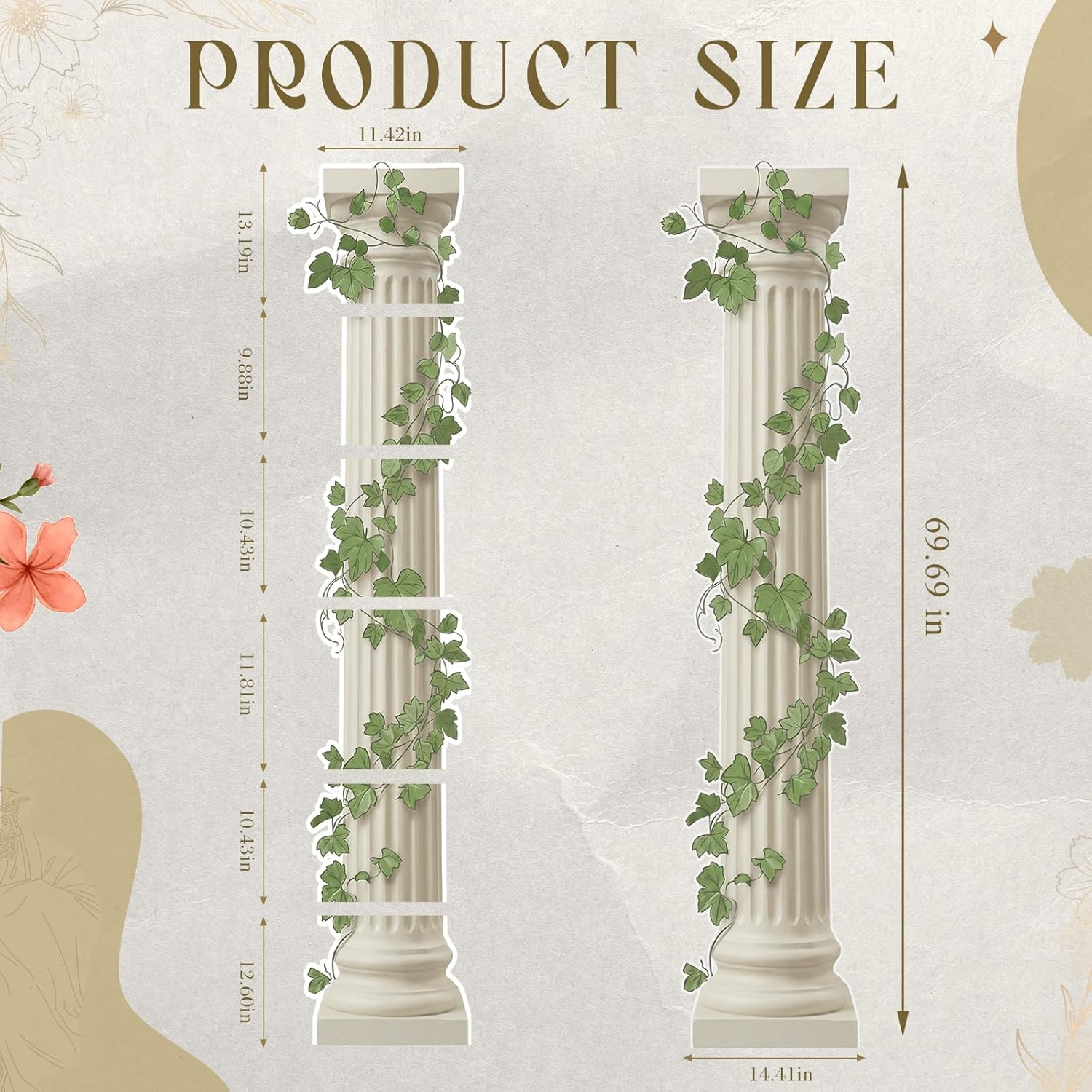 Leinuosen 4 Pcs 5.81 Ft Greek Columns Cardboard with Grape Leaves Greek Pillars Cutouts Ancient Mythology Decor for Medieval Renaissance Birthday Party Wall Photo Backdrop Photography Supplies