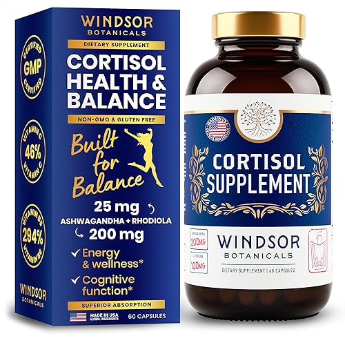 Suplemento de cortisol y reductor de cortisol, administrador de cortisol integrador con Ashwagandha calmante, L-tirosina, estado de ánimo, estrés,