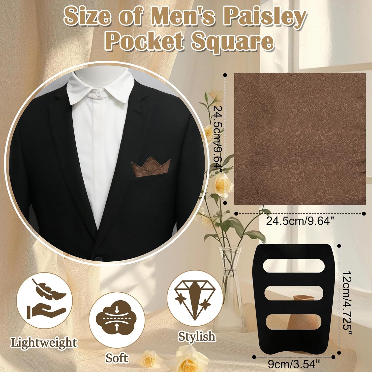 Paisley Pocket Square for Men, Mens Handkerchief with Holder
