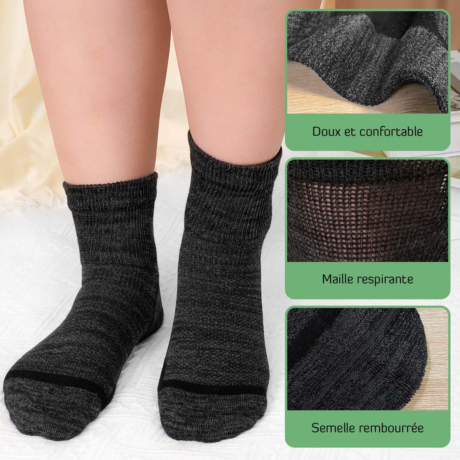 LOFIR Chaussettes Diabétiques en Bambou pour Femme: Socquettes Sans Couture et Sans Élastique pour Homme - Pour Femmes Enceintes et Personnes Âgées Aux Pieds Enflés 5 Paires Taille 39-46