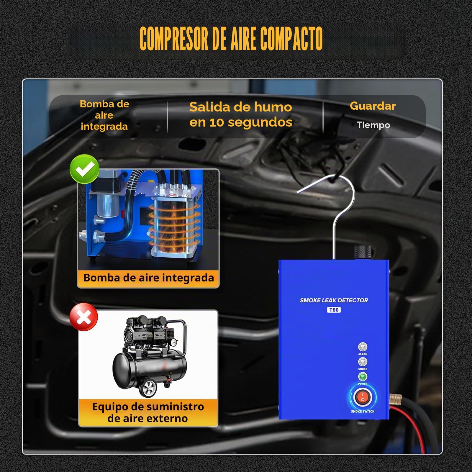 Máquina de Humo para Coche con Bomba de Aire integrada, 12 V, EVAP, 12 V, Detector de Fugas de Humo para vehículos, Motocicletas y Barcos