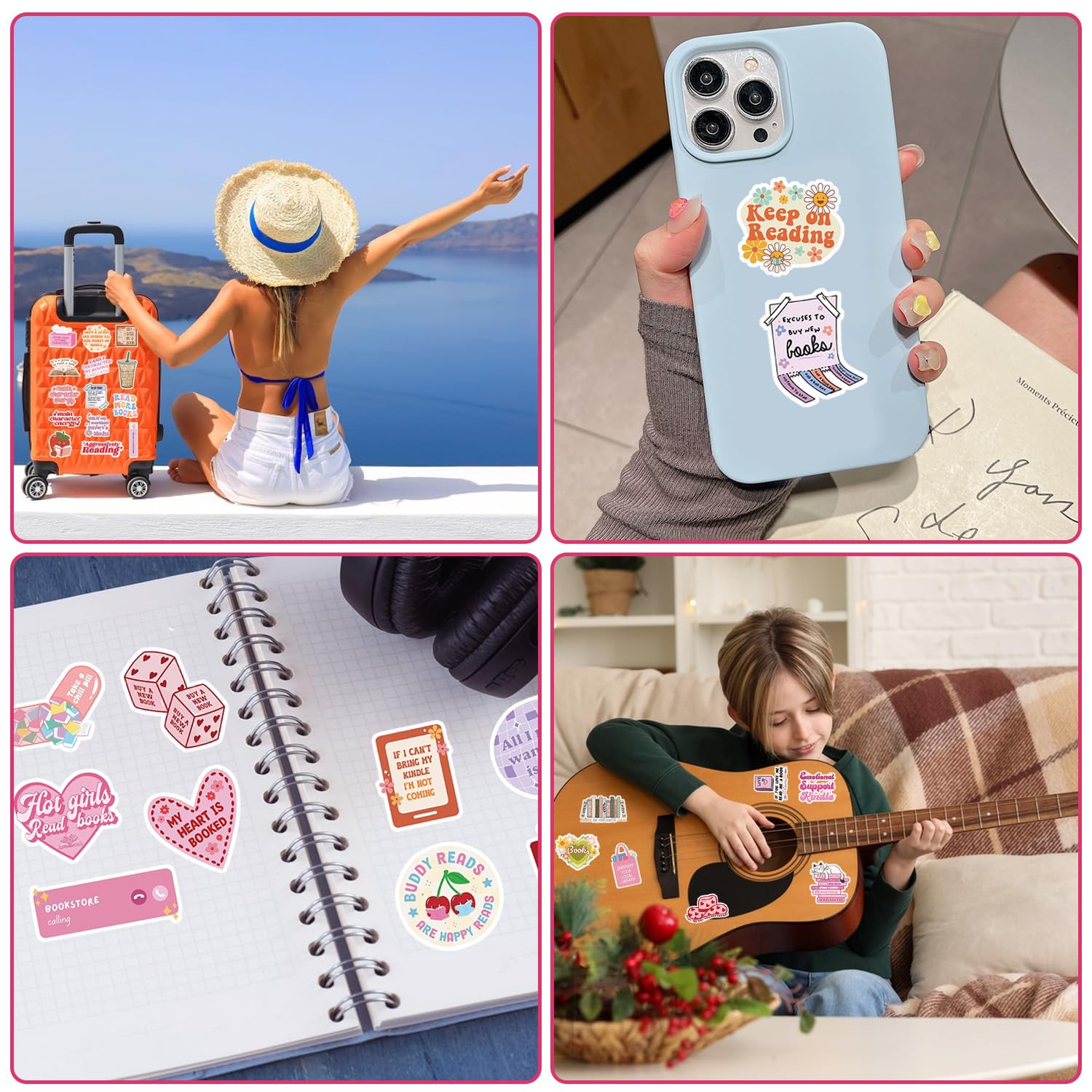 Pink Book Lover Sticker Pack Pink Book Stickers For Kindle 100 Pcs - Bookish Reading Pack Sticker Book