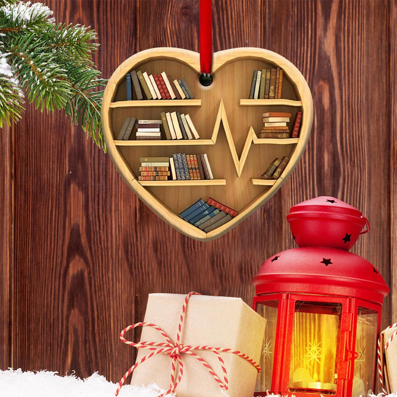 2 Ornamenti Cuore Amanti Libri - Decorazioni Natalizie In Resina Per Albero Di Natale 8x7.5cm - Foto 10