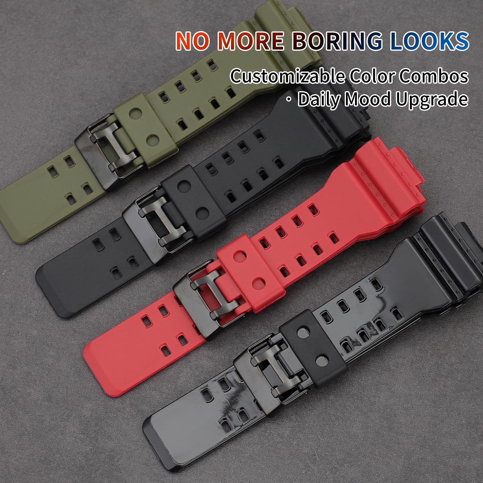 Waterproof Silicone Watch Strap Replacement For Casio Shock GA-110/GA-100/GA-120/GA-140/GA-150/GA-200/GA-300/GA-400/GA-135/GA-700/GA-710/GA-800/GAX-100/GAW-100/GLX-8900/GD-100/GD-110/GD-120/GD-350/GL-S100/GR-8900/GW-8900 Series, Sport Band, Unisex, Durable — view 7
