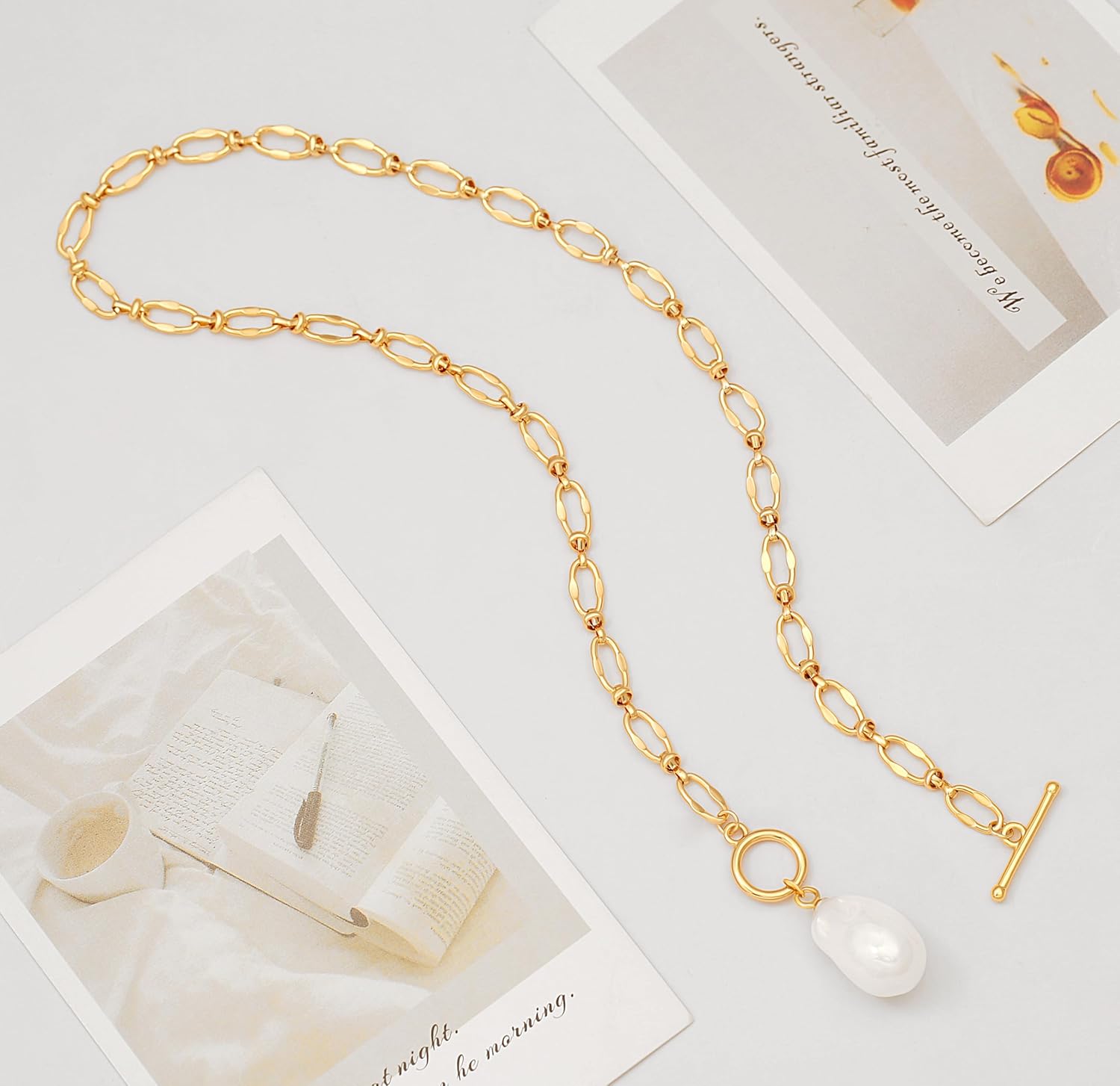 PERNNLA PEARL Dainty 18K Gold Chain Teardrop Pendant Necklace for Women Trendy Cute Toggle Necklace Minimalist Jewelry - Image 7