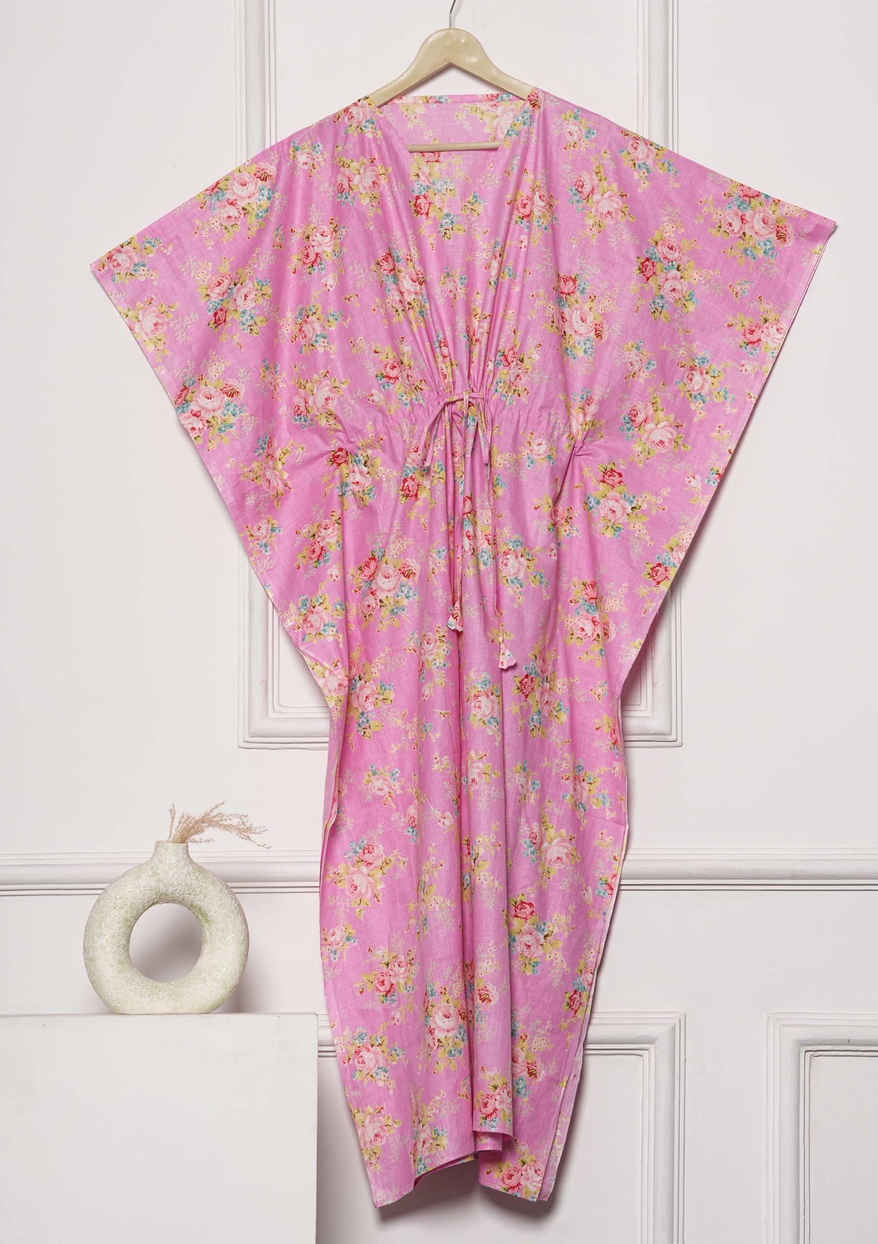 INDACORIFY Caftan d'été en Coton, Couverture de Plage, vêtements de détente, imprimé Bloc Floral, vêtements de villégiature, Caftan imprimé Indien, Robe Kimono Ample Multi